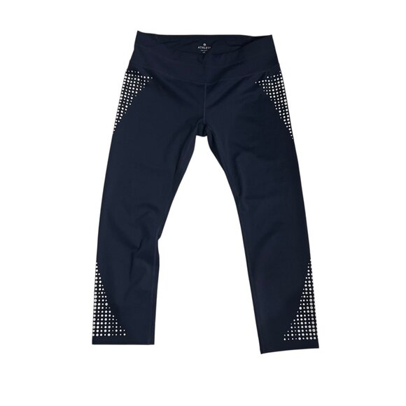 Athleta Navy Blue Reflective‎ Dot Capri Leggings Large Tall - Picture 7 of 11